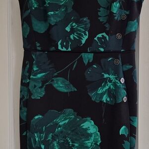 Enfocus Studio Black and Emerald Green Floral Midi Dress